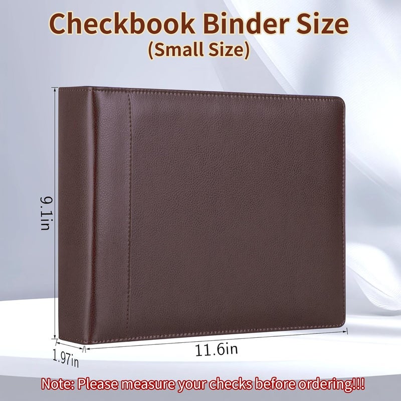 Antner 3 Ring Personal Check Binder for 3-on-a-Page End-Stub Deskbook & Personal 3 Holes or 9 Holes Small Size Checks, PU Leather Check Holder Checkbook Binder Cover with Zipper Pouch, Coffee - Image 2